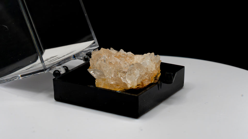 Dog Tooth Calcite (Scalenohedral) – Clear on Yellow Host Rock
