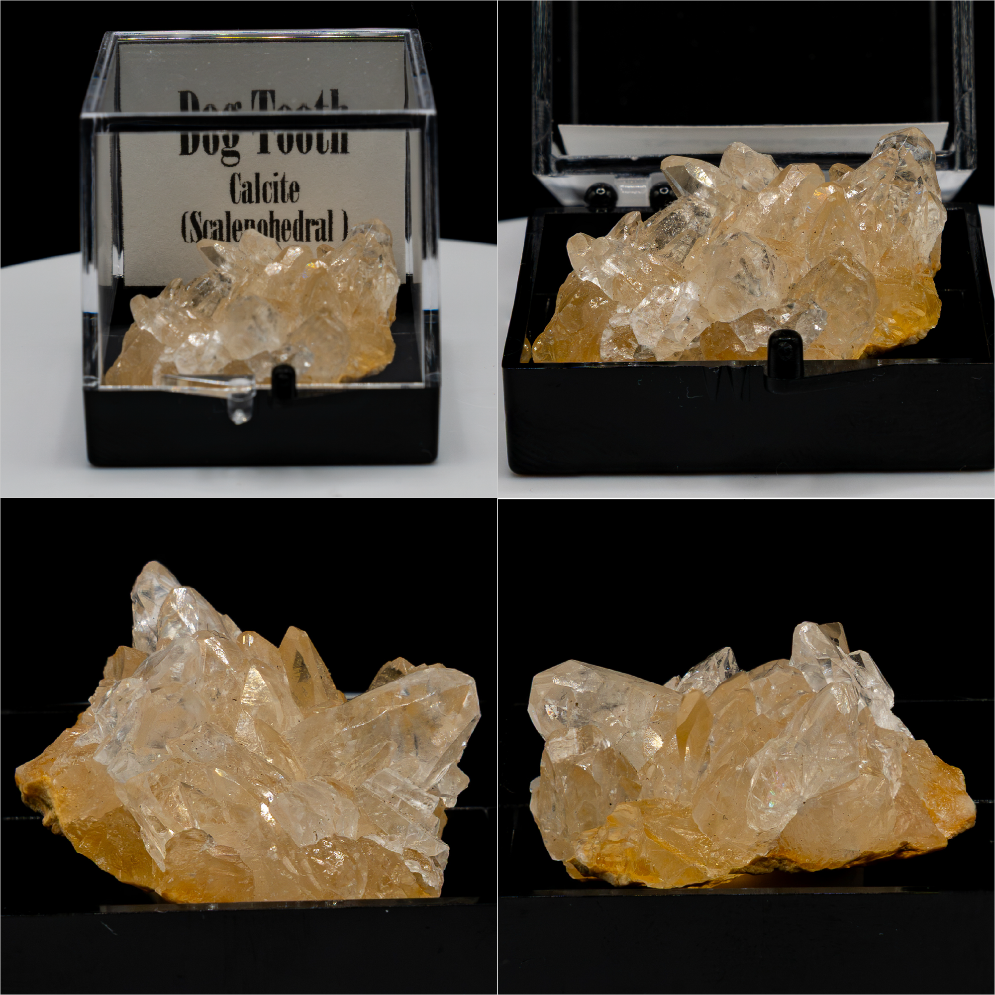 Dog Tooth Calcite (Scalenohedral) – Clear on Yellow Host Rock
